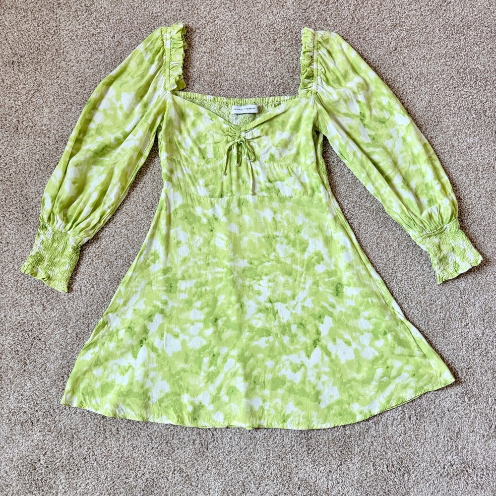 Faithfull The Brand Green Tie Dye Mini Dress Ruffle Vacation Womens Size 4 Small - Picture 2 of 13